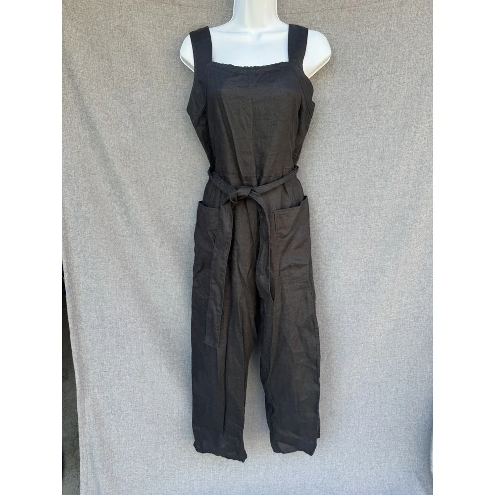 Everlane The Linen Side Button Jumpsuit Womens 4 100% European Flax Linen Black